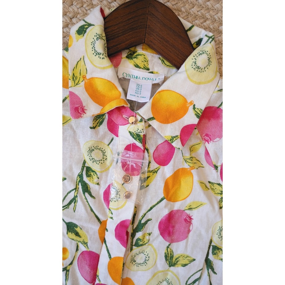 Cynthia‎ Rowley Fruit Print Linen Blend Tiered Mini Dress Size 2 Tropical Summer - Picture 5 of 7
